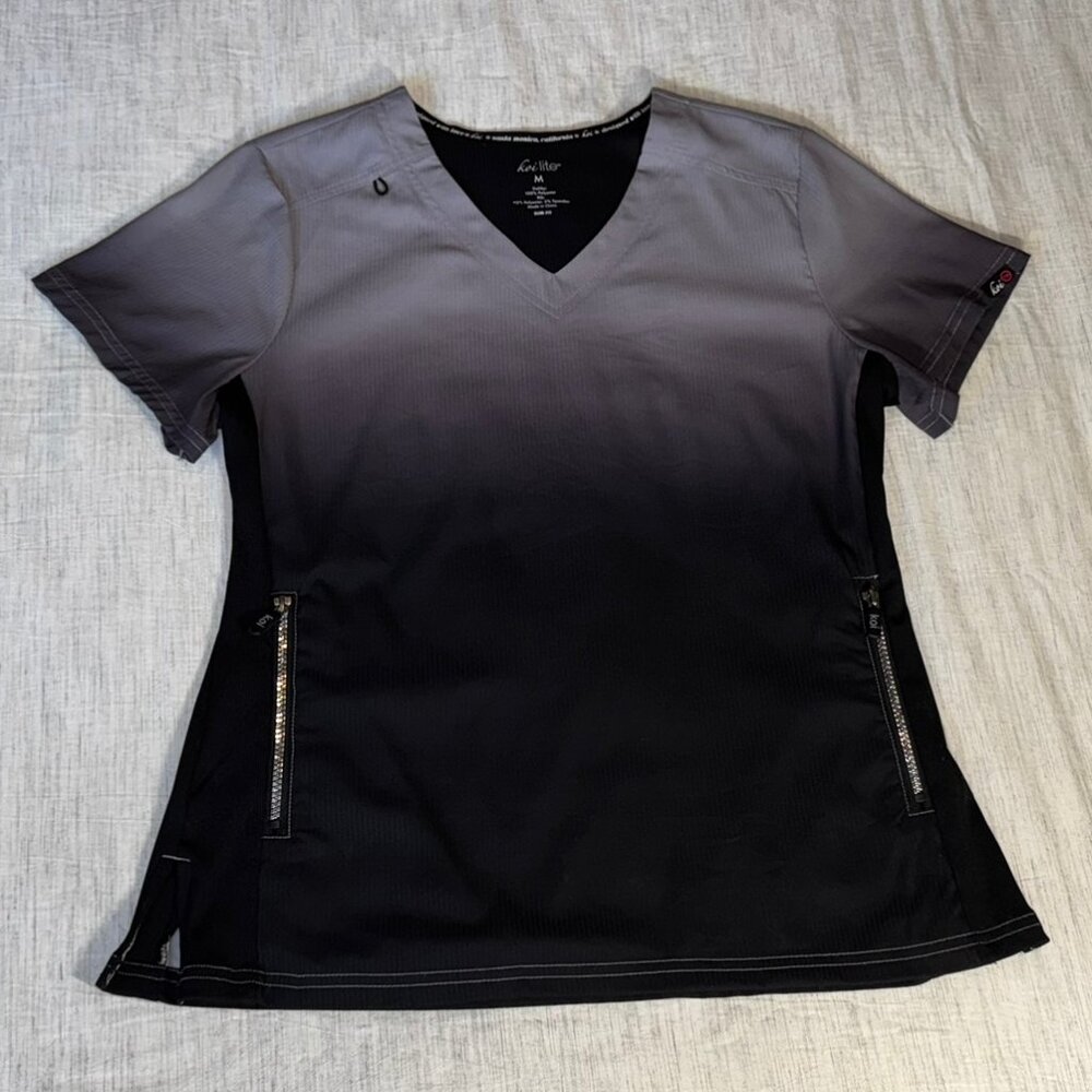 KOI LITE Gray and Black ombre Scrub Top